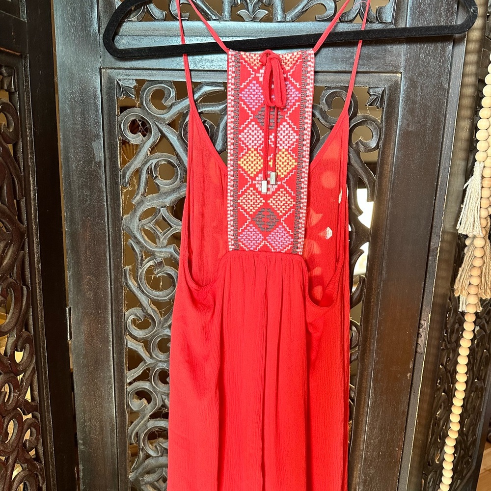 Lovestitch Red Backless Dress with Embroidery